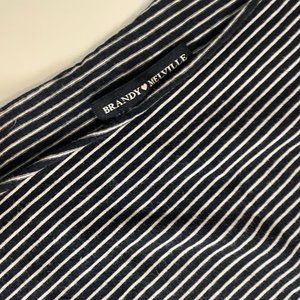 Navy Blue and White Off the Shoulder Cropped T-Shirt